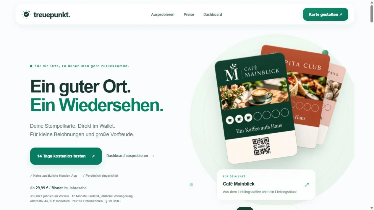 Screenshot der von Suat erstellten Website Treuepunkt